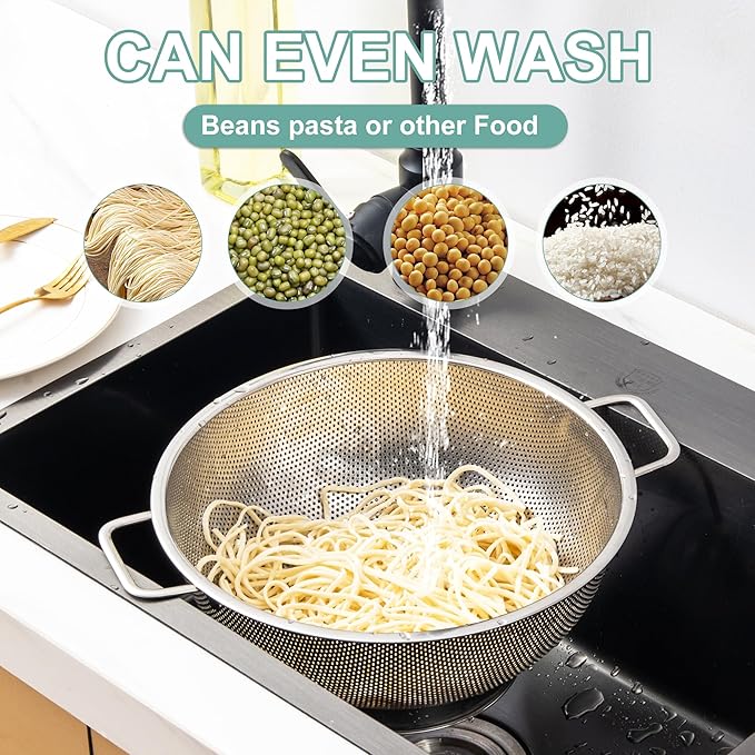 Colander Stainless Steel 3-Quart, Kitchen Strainer for Pasta, Fruits Vegetables, Dishwasher Safe