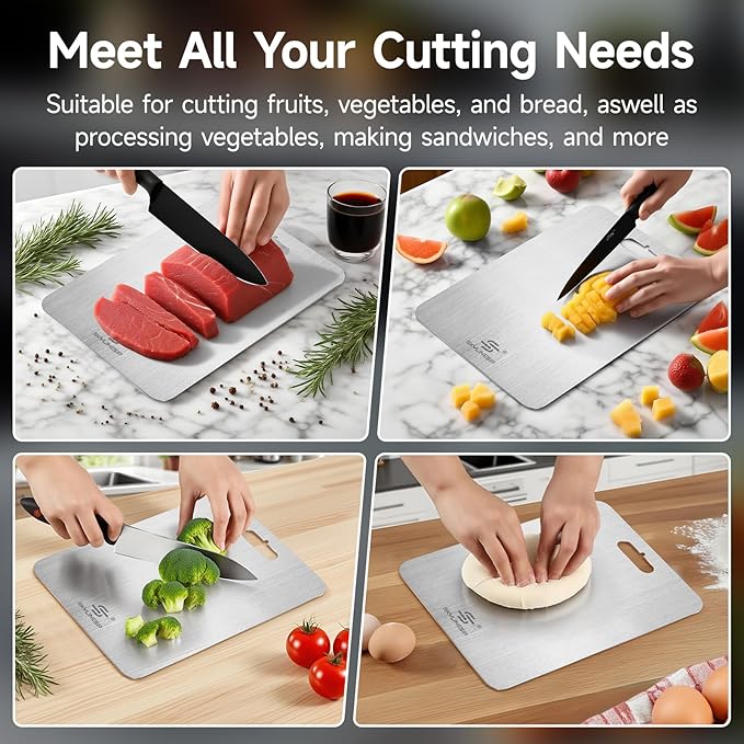 Titanium Cutting Board for Kitchen, No Toxic Double Sided Pure Titanium Cutting Boards for Kitchen, Easy to Clean, Meat, Fruit, Vegetables Chopping Board (15''L x 11''W)