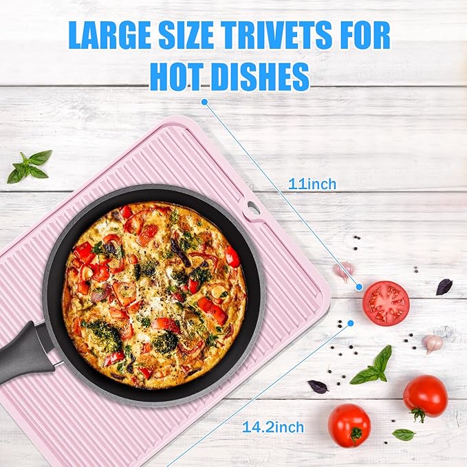 Silicone Trivet Mat Extra Large Heat Resistant Non-Slip Pot Holder Multi Purpose Kitchen Hot Pad for Hot Dish Mat Utensil Drying Rack 14.2"×11 "
