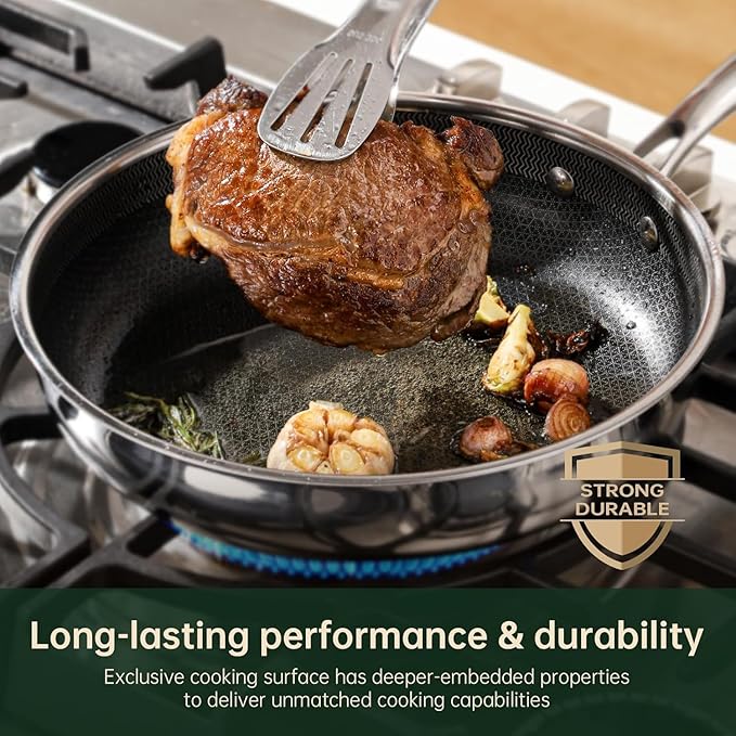 Nonstick 10 Inch Frying Pan, Hybrid Frying Pans Nonstick Stainless Steel Skillets Skillet with Stay-Cool Handle, Dishwasher & Oven Safe, PFOA Free Cookware Compatible with All Cooktops