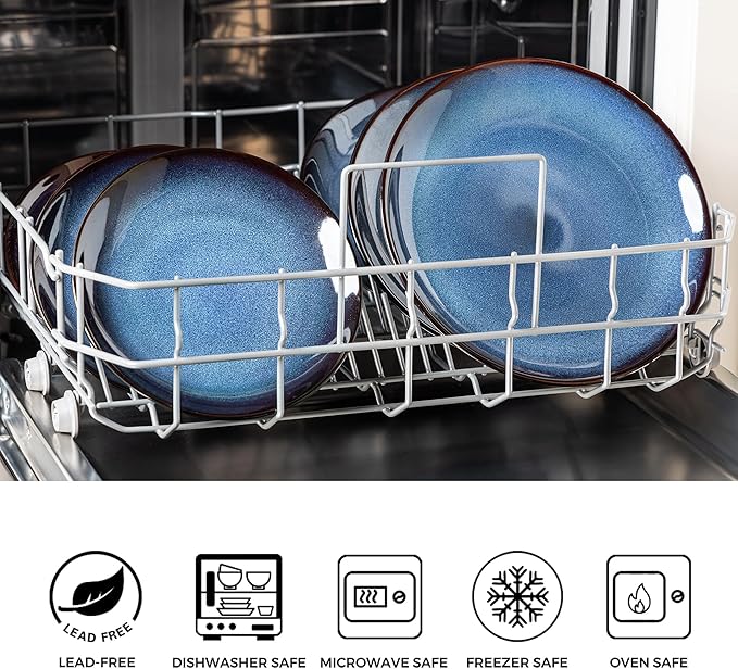 LERATIO Ceramic Dinner Plates Set of 6, 10.5 Inch Handmade Reactive Glaze Porcelain Plates, Coupe Shape Dinnerware Dishes Set for Kitchen,Oven& Microwave & Dishwasher Safe, Scratch Resistant-Blue