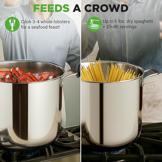 NutriChef 19-Quart Stainless Steel Stockpot – 18/8 Food Grade Heavy-Duty Induction-Compatible Pot with See-Through Lid, Ideal for Stews, Broths, Simmering & Soups, Dishwasher Safe – NCSP20