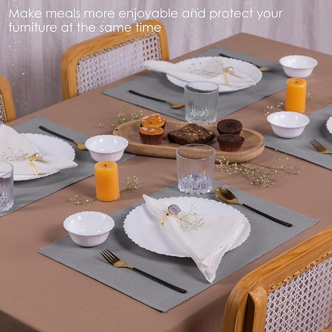 Cloth Placemats Set of 4, Cotton Blend Durable Layered Table Mats, Non-Slip Wrinkle Free Place Mats for Dining Table, Easy to Clean (Frost Gray, 13x19 Inch)