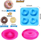 Anaeat Full Size Donut Baking Pans 3 Pack, Big Size 4 Inch Silicone Baking Mold, Just Pop Out! Non Stick 6-Cavity Doughnut Trays for Bagels Donuts Cake Biscuit - BPA Free & Dishwasher Safe (3 colors)