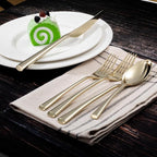 Alata Bailey Champagne Gold 20-Piece Forged Stainless Steel Flatware Set Cutlery Set, Service for 4, Silver Finish, Dishwasher Safe