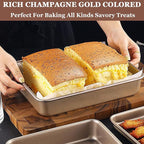 Set of 3 Baking Pans Set, Deep Size Baking Pan Nonstick Cookie Sheet Cake Pan Bread Pan Toaster Oven Tray Bakeware, 9,11,13 inch (Gold)