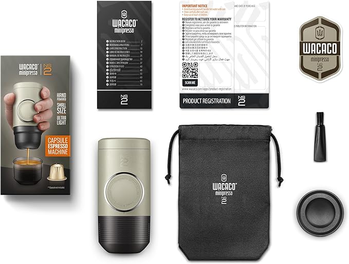 WACACO Minipresso NS2, Portable Espresso Maker Compatible with NS Original Capsules and Compatibles, Manually Operated, 18 Bar Small Handheld Coffee Machine for Travel, Camping