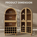 71" Wine Bar Cabinet, Arched Storage Cabinets with Door, Whiskey Station with Wine Rack and Glass Holder, Liquor Bar Cabinet for Home Kitchen Living Dining Room (Oak)