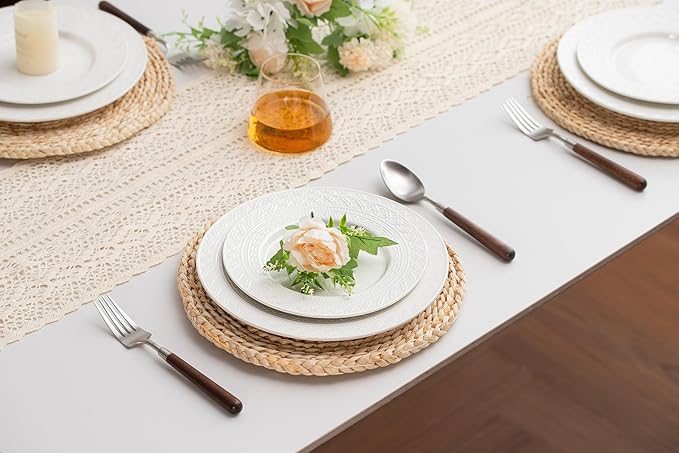 12-Piece Ceramic Dinnerware Set for 4 – Ceramic Plate and Bowel sets, Made by Kolin, Annealing, High Porosity and Density, Dense and Translucence (White)