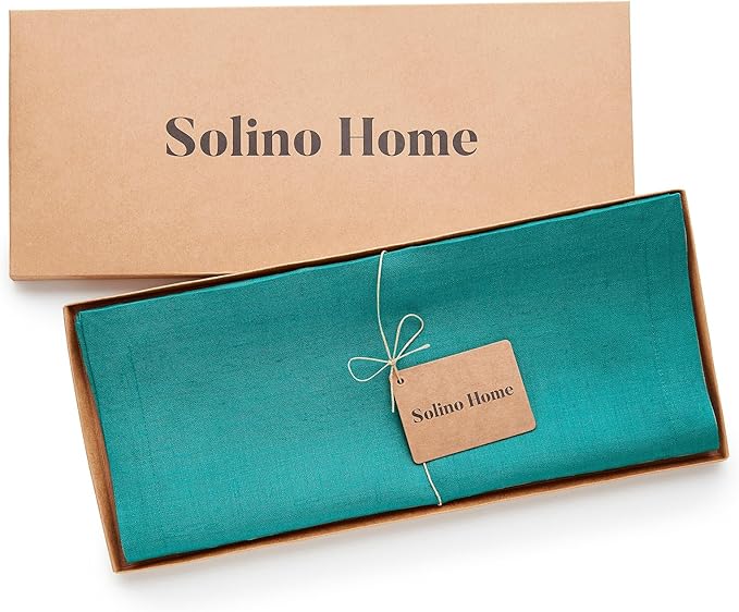 Solino Home Linen Teal Table Runner 72 Inches Long - 100% Pure Linen 14 x 72 Inch Table Runner for Dining, Dresser, Fall, Autumn - Fete