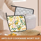 2 Pack Lemon Pot Holders for Kitchen Heat Resistant, Summer Lemons Flowers Potholders for Kitchens Washable for Cooking & Baking & Microwave