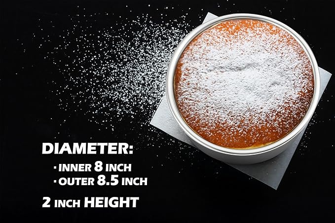 Leonyo 8Inch Round Cake Pans Set of 3, Stainless Steel Circle Layer Cake Baking Pans Set, Metal Round Baking Tins for Wedding Party, Dishwasher Oven Safe