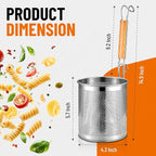 1 Pack Pasta Basket, Stainless Steel Mesh Noodle Strainer Basket with Wooden Handle, for Boiling Food, Pasta, Noodles, Dumpling, Ramen, 4.3''D x 5.7''H