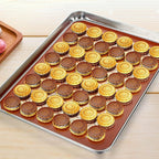 Baking Sheet with Silicone Mat Set of 4, Stainless Steel Cookie Sheet Baking Pan Tray with Silicone Mat, Non Toxic & Heavy Duty & Easy Clean - Size of 17½ inch