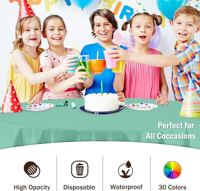 Exquisite Party Solids 12-Pack Premium Plastic Tablecloth 84in. Round Table Cover - Light Mint