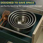 Baker's Signature Stainless Steel Mixing Bowls With Lid, Metal Mixing Bowl Set Of 5, Nesting Set For Food Prep, Baking,Storage, Cooking, Serving | Dishwasher Safe, 0.5/1.5/3/4/5 Qt