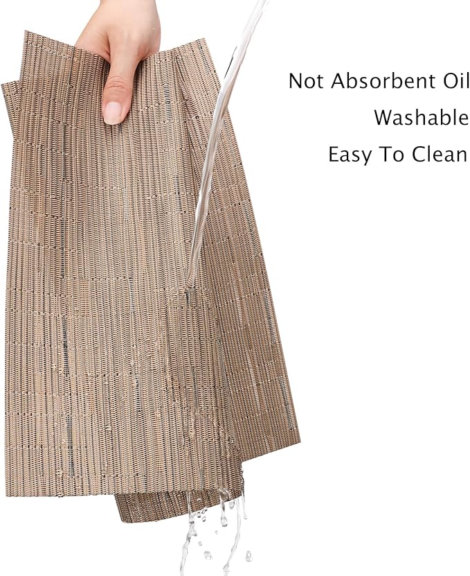 Myir JUN Placemats Set of 6, Vinyl Woven Placemats Place Mats Indoor Washable Table Mats Non-Slip Place mats for Dining Table (Light Brown, Set of 6)