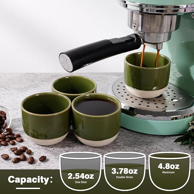 Ceramic Espresso Cups Set, Espresso Coffee Mugs, Special Glazed Demitasse Cups Expresso Coffee Cup for Espresso Machine (Jade Green)