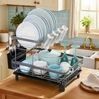 MOUKABAL Dish Drying Rack, 2 Tier Dish Rack, Large Dish Racks for Kitchen Counter, Dish Drainer with Removable Utensil Holder, Drainboard (Grey)