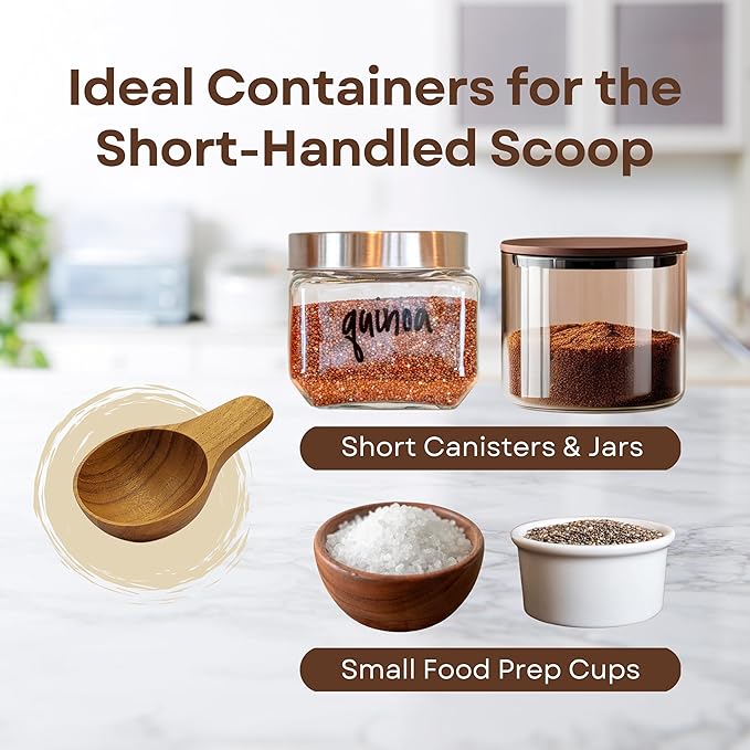 2 Pieces Small Wooden Spoon, Short Handle Teak Wood Scoops for Coffee Beans Tea Salt Sugar for Spice Jars and Short Containers