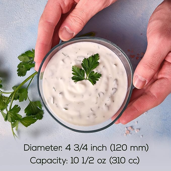 Volarium CRYSTALIA Small Glass Bowls for Kitchen Prep, Modern Round Serving Dishes for Dessert, Salad, Fruit, Pudding, Candy, Cereal, Ice Cream, Stackable Bowls Set of 6 (Large 10 1/2 oz)