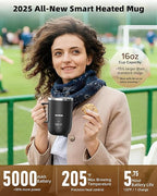 Nuwave Smart Heated Coffee Mug Rechargeable, 16oz Self Heating Temperature Control Mug with LED Display, Custom Brew Modes, Double-Wall Vacuum Insulation, 5-Hour Battery Life, Auto Shut-Off