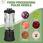 Portable Blender, Shakes and Smoothies Waterproof 20 oz BPA Free Blender Cup and a Travel Lid. (Black, 20 oz)