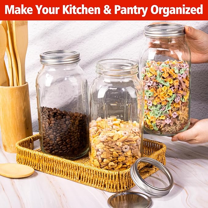 64 oz Wide Mouth Mason Jars with Lids and Bands, 3 Pack Half Gallon Canning Jars, Large Glass Jars for Pickling, Preserving, Meal Prep