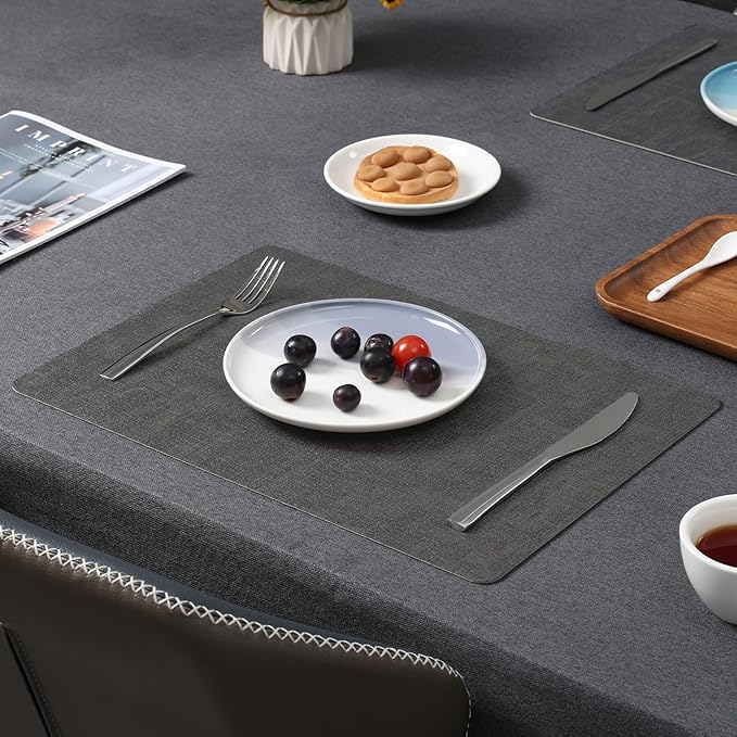 Myir JUN Placemats Dual Sided, Faux Leather Place Mats Set of 4 Indoor Placemat for Dining Table Outdoor Place Mat Square Non-Slip Washable Table Mats (Gray Brown, Set of 4)