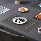 Myir JUN Placemats Dual Sided, Faux Leather Place Mats Set of 6 Indoor Placemat for Dining Table Outdoor Place Mat Manteles Individuales Square Non-Slip Washable Table Mats (Gray Beige, Set of 6)