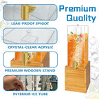 Beverage Dispenser with Stand, 2 Gallon Drink Dispenser, Drink Dispensers for Parties, Individual Ice Container (Wood)
