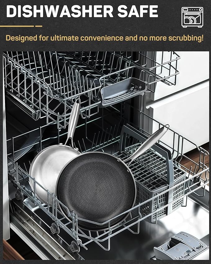 Stainless Steel Nonstick Frying Pan, Hybrid Ceramic 10-Inch Frying Pan, Stay-Cool Handle, PFAS & PFOA PTFE Free, Dishwasher & Oven Safe, Scratch-Resistant, Compatible with Induction & All Cooktops