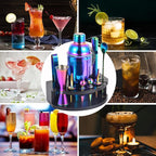 Bartender Kit with Stand, 12-Piece Bar Set | 24oz Cocktail Shaker Set for Drink Mixing, Martini Shaker Set with Bar Tools, Recipes Booklet | Fun Housewarming Gift (Rainbow)