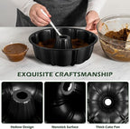 E-far 10 Inch Tube Cake Pan, Nonstick Fluted Pan for Baking Pound Cake, Heavy Duty Carbon Steel Round Baking Mold, Easy Release & Easy to Clean, 10 Cup, Black