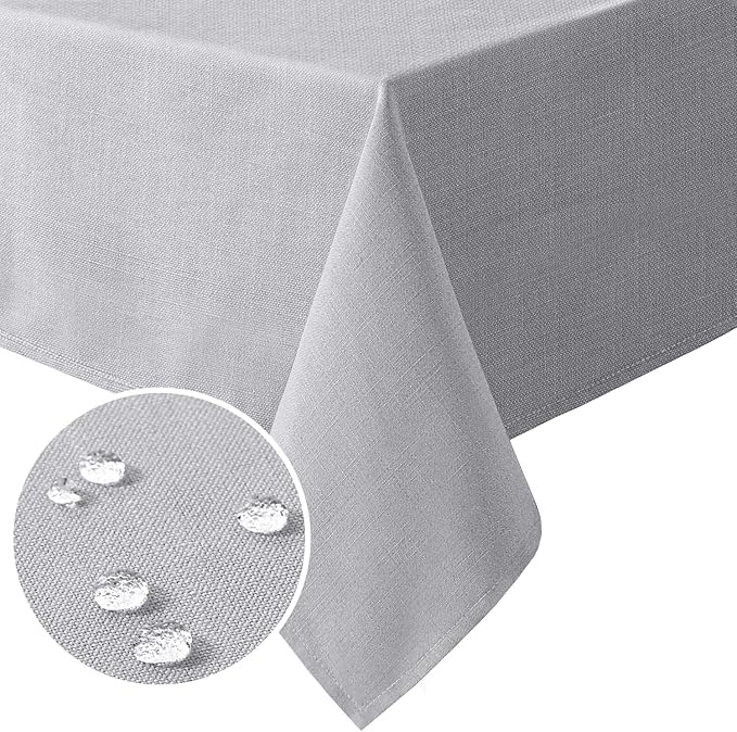 H.VERSAILTEX Linen Textured Table Cloths 60 x 84 Inch Premium Solid Tablecloth Spill-Proof Waterproof Table Cover for Dining Buffet Feature Extra Soft and Thick Fabric Wrinkle Free, Grey