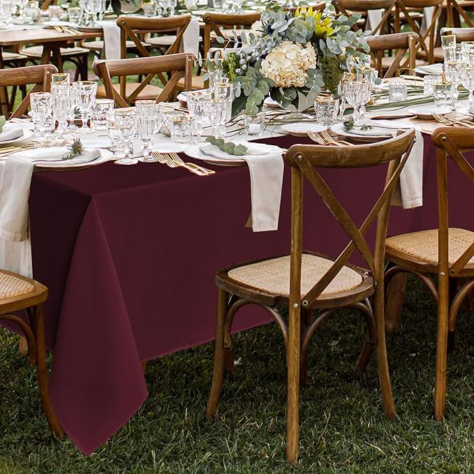 Fitable 8 Pack Rectangle Tablecloths: Stain Resistant Wrinkle Free Circle Table Clothes, Washable Reusable Polyester Table Covers for Wedding Party Birthday Banquet Reception(Burgundy, 60x102 Inch)