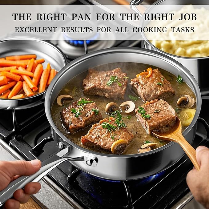 Stainless Steel Cookware Set - VONIKI Tri-ply Stainless Pots And Pans Set with Steamer Basket, Non Toxic Induction Cookware, Kitchen Cookware Sets PFOA & PTFE Free, Dishwasher and Oven Safe