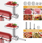 Meat Grinder & Stainless Steel Slicer Shredder Attachment for KitchenAid Stand Mixer, Meat Grinder Attachment with Sausage Stuffing Set and Cheese Grater, For Kitchenaid Mixer Attachments