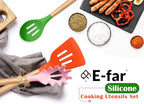 E-far Silicone Cooking Utensils Set, 10-Piece Kitchen Utensils Set with Wooden Handle for Nonstick Cookware, Heat Resistant Kitchen Nonstick Tools Spatula Whisk Ladle, Non-toxic & Healthy - Colorful