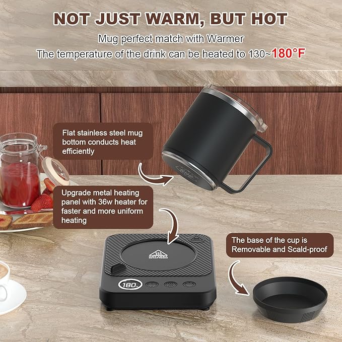 Coffee Mug Warmer & Mug Set for Desk, Electric Coffee Cup Warmer with 16oz Heated Mug, Smart Coffee Heater with Auto Shut Off for Office/Home, Christmas/Birthday/Coffee Gifts for Men & Women,Black