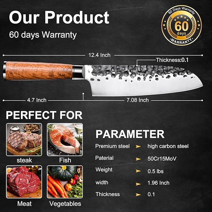 Santoku Knife 7 Inch,High Carbon Steel Ultra Sharp Asian Chef Knife with Brazilian Rosewood Handle and Gift Box for Family & Restaurant