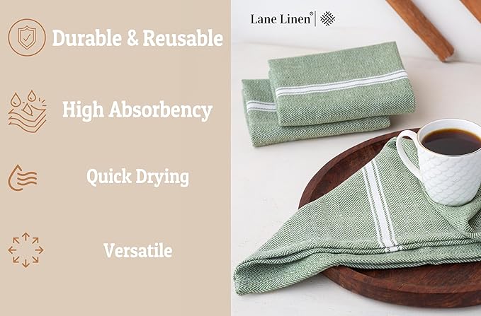 LANE LINEN Kitchen Towels Set - 100% Pure Cotton Dish Towels for Kitchen, Super Absorbent Kitchen Hand Towel, Tea Towels, Soft & Durable Dish Cloths, Pack of 6 – 14”x25”, Olive