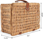 ZORMY Wicker Picnic Basket for 2 Person, Willow Hamper Basket Sets with Insulated Compartment, Handmade 2 Person Picnic Basket Classical Red Check with Utensils Cutlery Perfect for Picnic, Camping