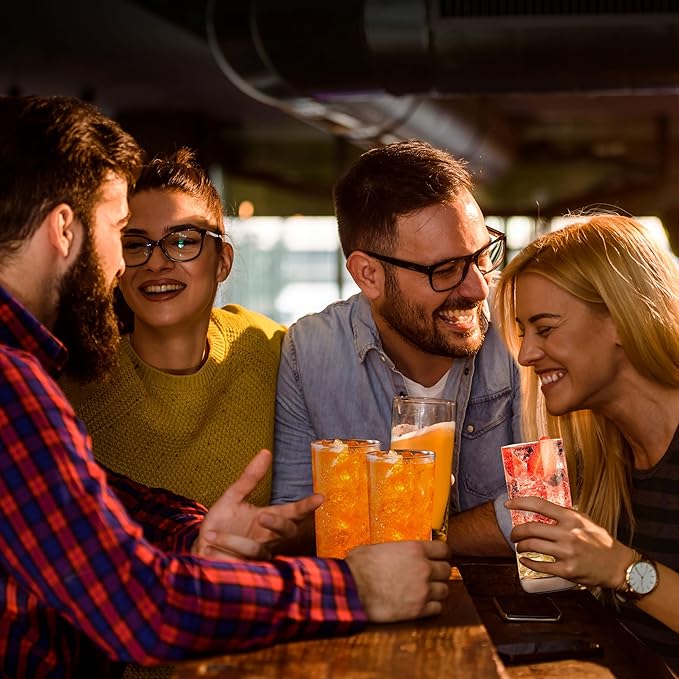 NutriChef 14.2 oz Highball Drinking Glasses Set of 4, Heavy Base Tall Glasses for Water, Liquor, Cocktail | Long Kitchen Glass for Drink and Juice - Clear