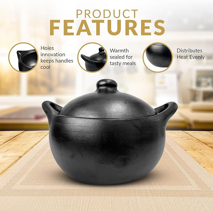 Authentic La Chamba Stewpot-Elegant, All-Natural Black Clay Dutch Oven for Braising, Roasting, Cooking Beans - Stovetop & Oven Safe – Handmade in Colombia - Small, 2.5 Qt.