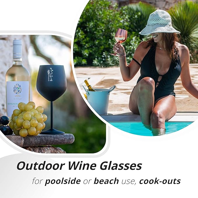 Gusto Nostro Stainless Steel Wine Glass - 18 oz - Unbreakable Black Wine Glasses for Travel, Camping and Pool - Fancy, Unique and Cool Portable Metal Wine Glass for Outdoor Events, Picnics (Set of 4)