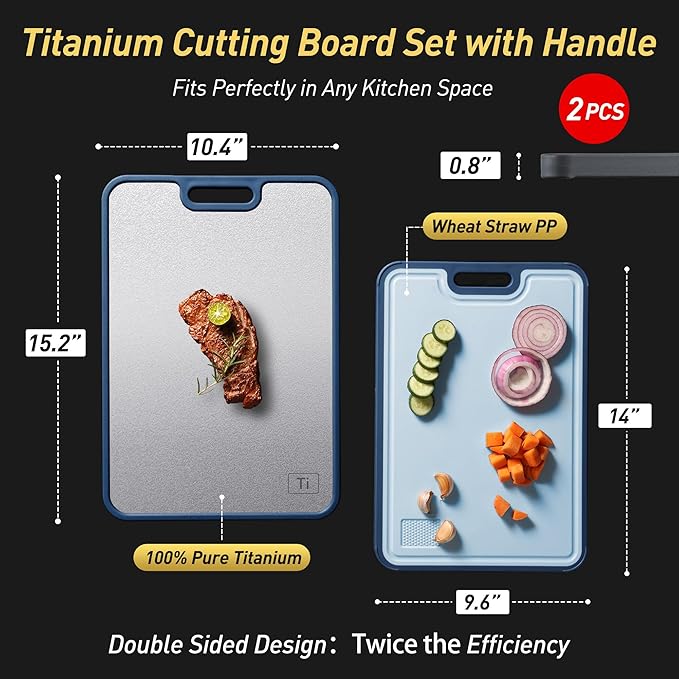 2 Packs Titanium Cutting Boards for Kitchen Chopping Board Butcher Block 2 in 1 Pure Titanium and Wheat Straw PP Mother Day Best Mama Mommy Ever Mother In Law Gifts Stepmom Grandma Gigi Nana Present