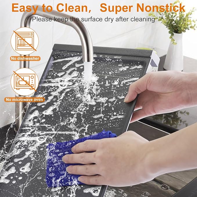 UPGRADED WB31X24738 Griddle Replacement for GE Appliance Gas Range Center Griddle,9 ×19.5 inch Griddle Compatible with GE Stove Parts, Cast Iron with Food Grade Nonstick Griddle Cooktop Plate Flat