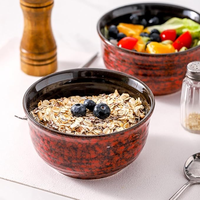 MEKY 20 Ounces Soup Bowls, Ceramic Cereal Bowls Set of 6, Microwave & Dishwasher Safe, Snack Bowls for Kitchen, Ideal for Pasta, Salad, Rice, Oatmeal(Red)