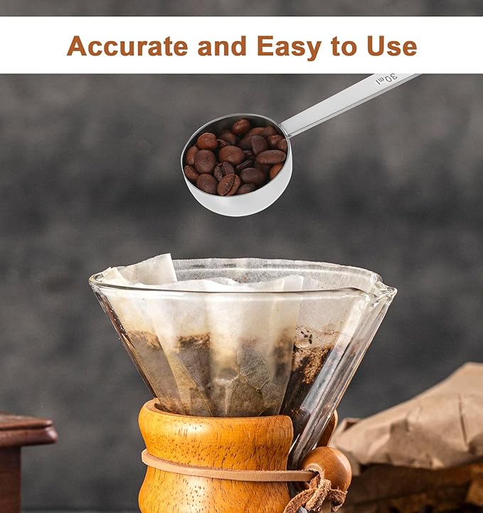 2Pcs 1/8 Cup Scoop, Stainless Steel 2 Tbsp Coffee Scoop with Long Handle,Suitable for Coffee Beans, Ground Coffee & Baking (30ml)